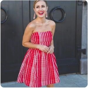 Vineyard Vines Strapless Gingham Dress Red White Check Plaid Silk Blend Size 00